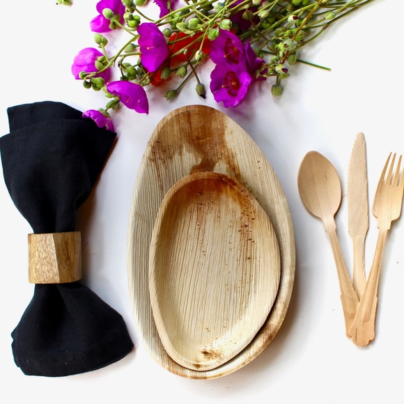 palm leaf plates 10 pic 10" square - 10 pic 6" haret and 30 pice cutlery Biodegr - Picture 4 of 6